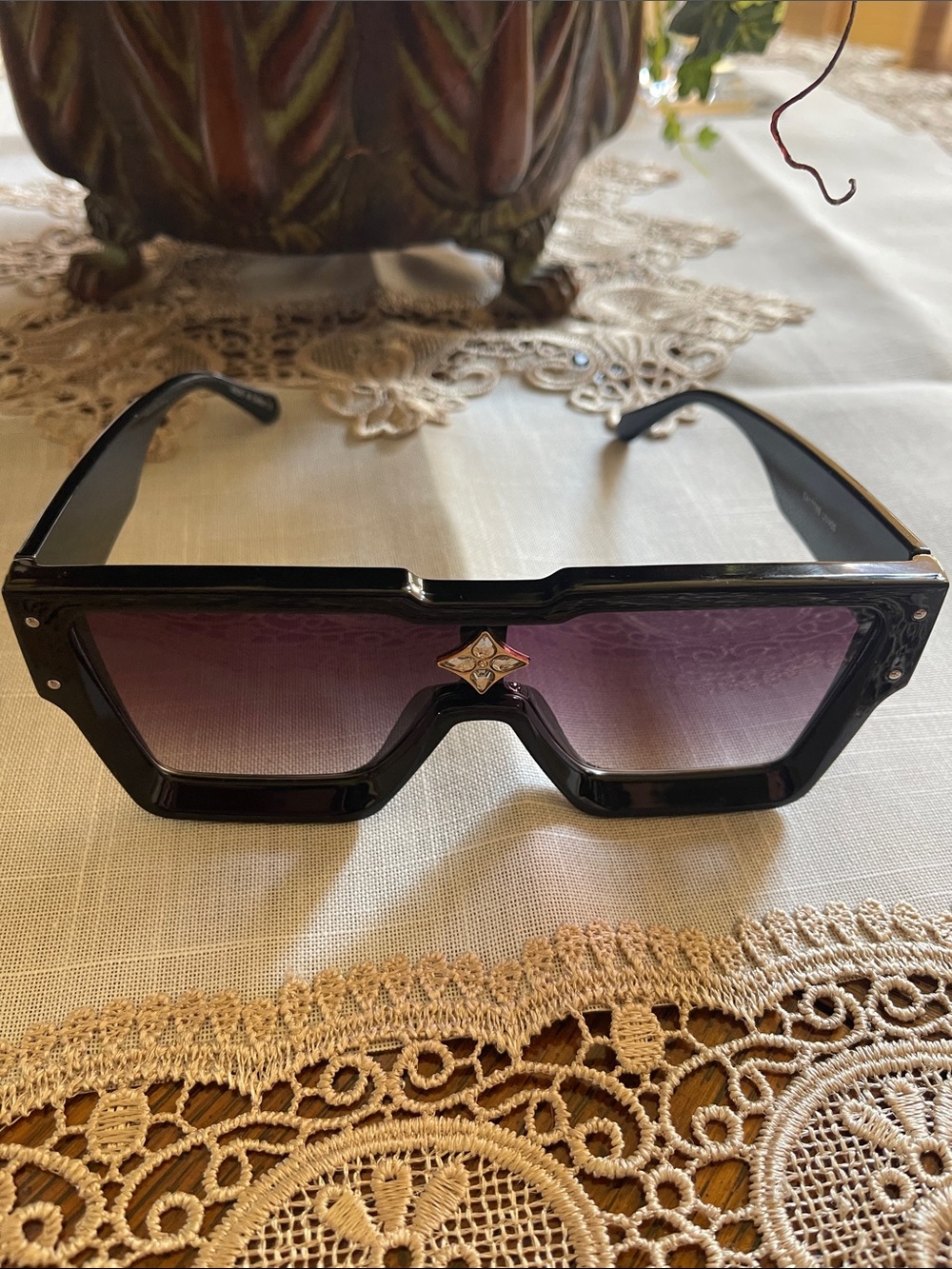 Black Frame Sunglasses with Purple Gradient Lenses